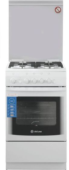Плита газовая De Luxe 506040.14г (кр) ЧР белый (стеклянная крышка) реш.чугун