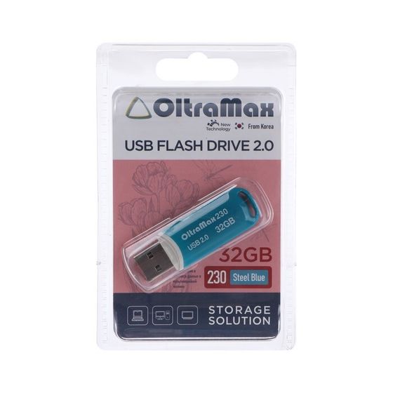 Флешка OltraMax 230, 32 Гб, USB2.0, чт до 15 Мб/с, зап до 8 Мб/с, синяя