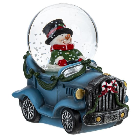 Фигурка декор в стекл шаре &quot;Снеговик на машине&quot;, D4,5 см, L8 W4,5 H7,5 см, 2в.