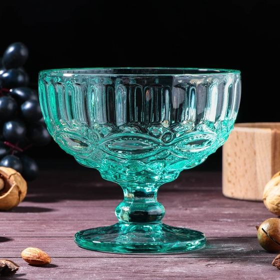 Креманка стеклянная Magistro «Ла-Манш», 350 мл, 12×10,5 см, цвет бирюзовый