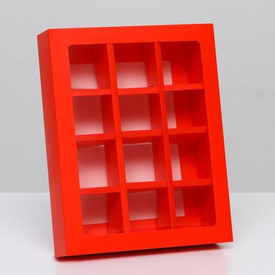 Коробка для 12 конфет, алый, 19 х 15 х 3,5 см. Кондитерская упаковка