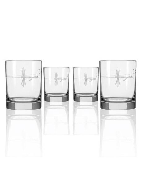 Fly Fishing Double Old Fashioned Glass 13oz - Set of 4 Glasses