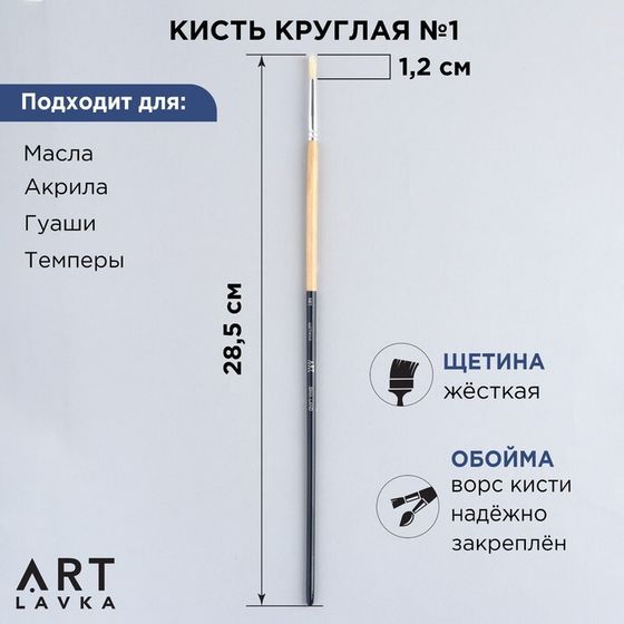 Кисть для рисования щетина круглая № 1 (диаметр обоймы 3 мм; длина ворса 13 мм)