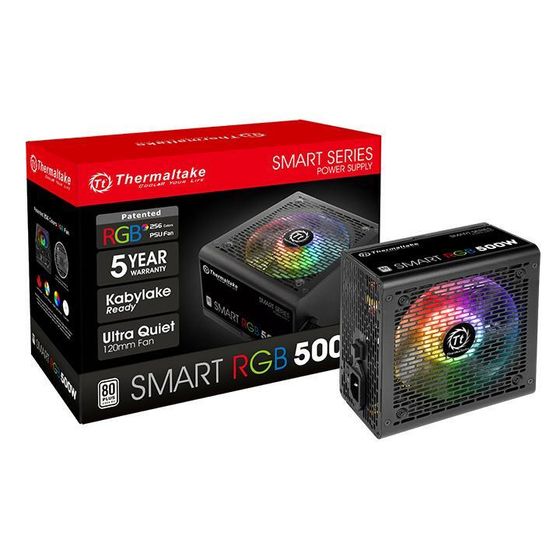 Блок питания 500W ATX Thermaltake Smart RGB 500 80+ 12cm fan LED 24pin (4+4)pin 2xPCI-E 6xSATA 4xMolex RTL