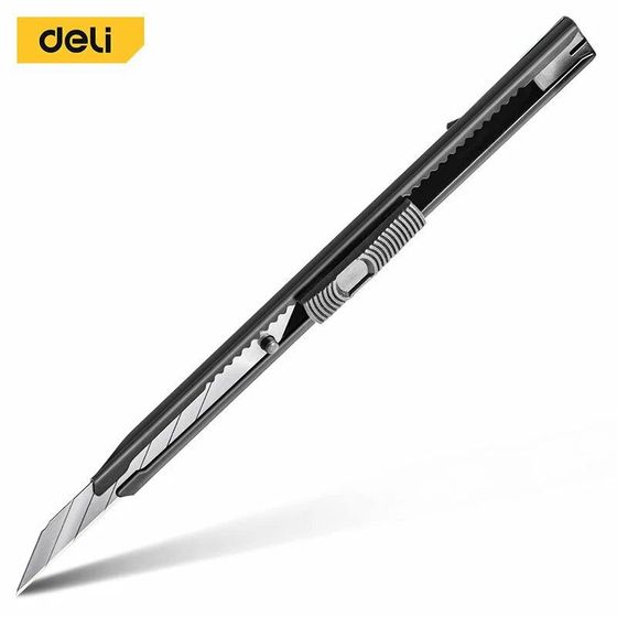 Технический нож Deli DL007H 9мм, металлический корпус, угол лезвия 30 град.