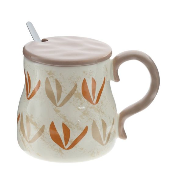 Кружка с крышкой и ложкой, L8,3 W8,3 H10,2 см, 1 штука, дизайн микс