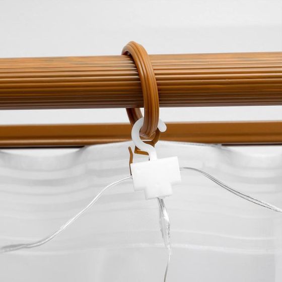 !09 Гирлянда «Занавес» 2.8 x 3 м роса на крючках, с пультом, IP20, серебристая нить, 300 LED, свечение белое, 8 режимов, USB