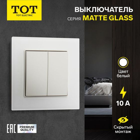 Выключатель TOT Matte Glass, 10 А, 2 кл., скрытый, стекло, белый