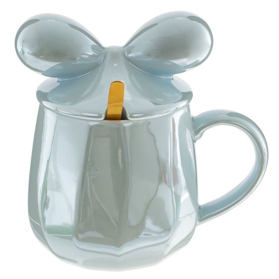 Кружка с крышкой и ложкой, 360 мл, L8 W8 H9 см