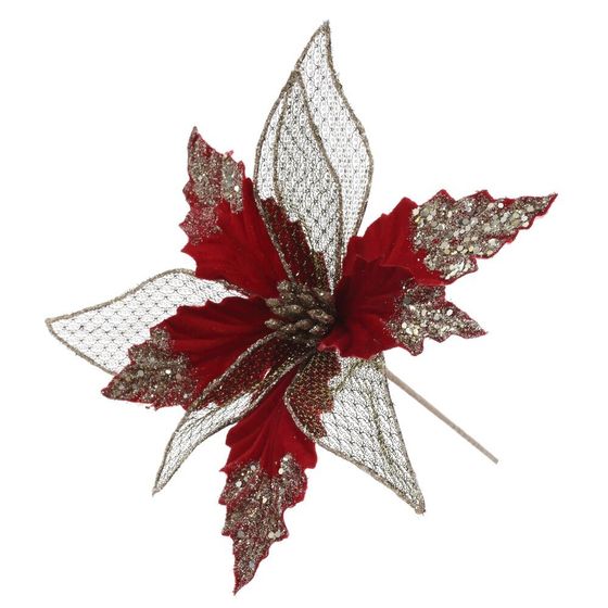 Цветок искусственный &quot;Пуансеттия&quot;, L26 W26 H40 см