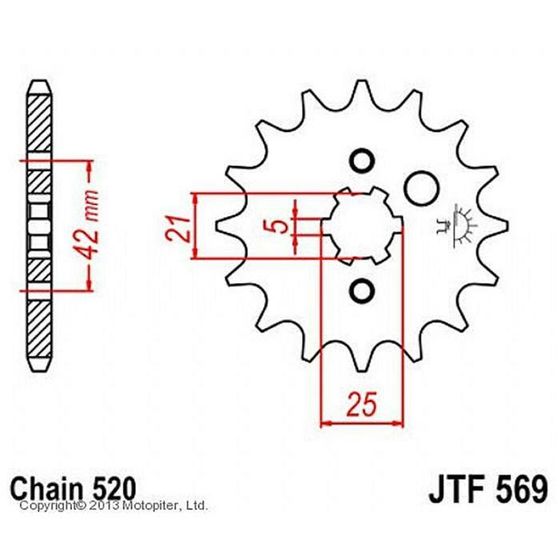 Звезда передняя, ведущая, JTF569 для мотоцикла, стальная, цепь 520, 14 зубьев