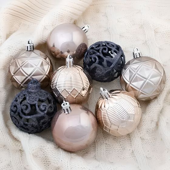 !09 Набор елочных игрушек - Ёлочные игрушки «Винтажный узор», шары новогодние, d=6 см, набор 16 шт., МИКС