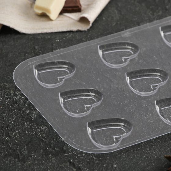 !09 Набор 2 штуки - Форма для шоколада и конфет «9 сердечек», 3,6×3,3×0,6 см, цвет прозрачный