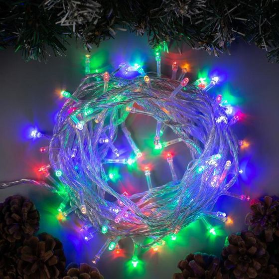 УЦЕНКА Гирлянда «Нить», 10 м, IP20, 100 LED, 220 В, 8 режимов, прозрачная нить, свечение мульти