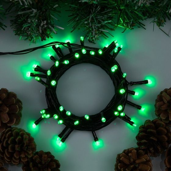 Гирлянда «Нить» 5 м, IP20, тёмная нить, 50 LED, 8 режимов, 220 В, свечение зелёное
