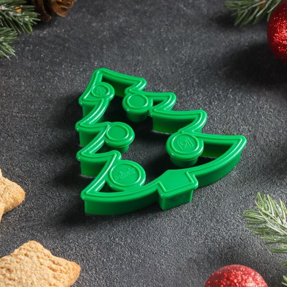 !09 Форма для печенья новогодняя «Ёлочка», вырубка, штамп, 8.5×8 см, пластик, зелёная