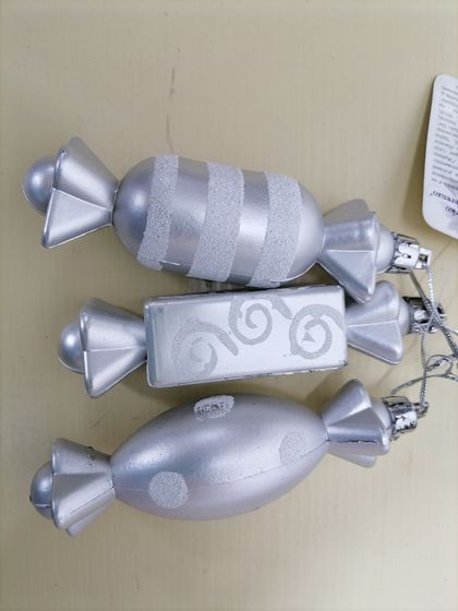 !09 Набор елочных украшений 6 штук h-12 см. &quot;PINK DREAMS&quot; - КОНФЕТА , цвет серебро