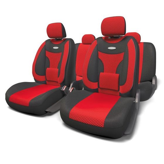 Авточехлы универcальные AUTOPROFI EXTRA COMFORT, ECO-1105 BK/RD (M), формованный велюр, набор из 11 предметов, цвет чёрный/красный