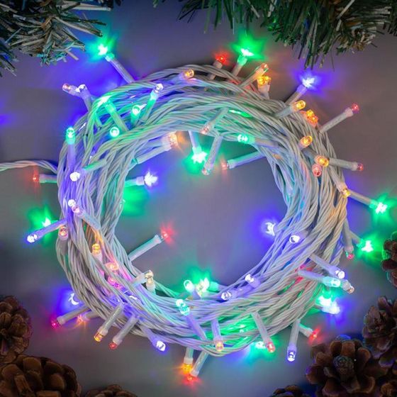 Гирлянда «Нить» 10 м, IP20, белая нить, 100 LED, 8 режимов, 220 В, свечение мульти