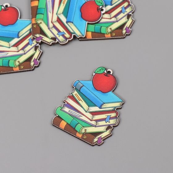 Декор для творчества дерево &quot;Стопка книг с яблоком&quot; набор 5 шт 4,5х4х0,3 см