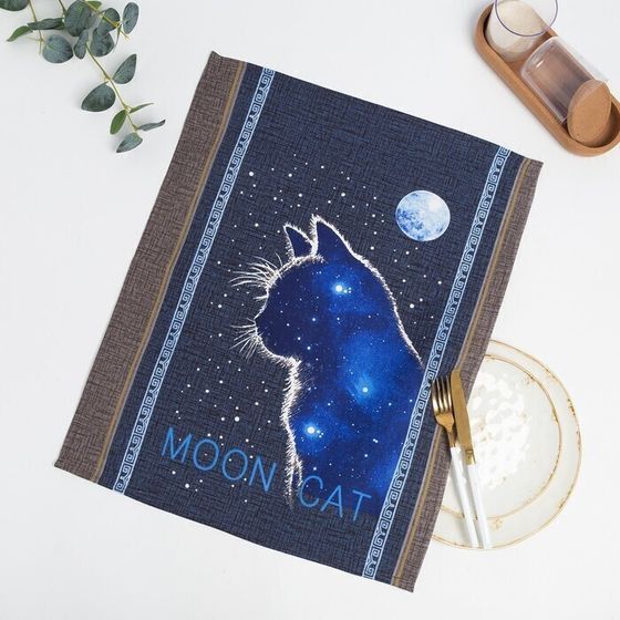 !09 Комплект из 2-х штук - Полотенце рогожка «Лунный кот» размер 45х60см, 170г/м? 100% хлопок