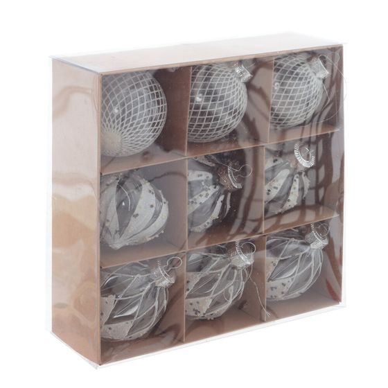 Набор из 9шт Украшение новогоднее "Шар", D8см, L24,6 W8 H24,6см