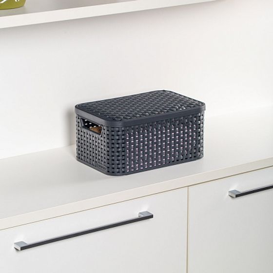 Корзина RATTAN STYLE BOX S  крышка тёмно-серая