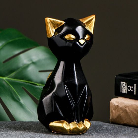 Копилка &quot;Кошка геометрическая&quot; черная/золото, 19см
