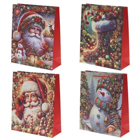 Пакет подарочный (бумага 210г/м2, блок 12шт), L18 W8,5 H23 см, 4в.