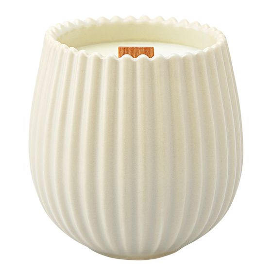 Свеча ароматическая с деревянным фитилём Nutmeg, Leather &amp; Vanilla из коллекции Edge, бежевый, 60 ч