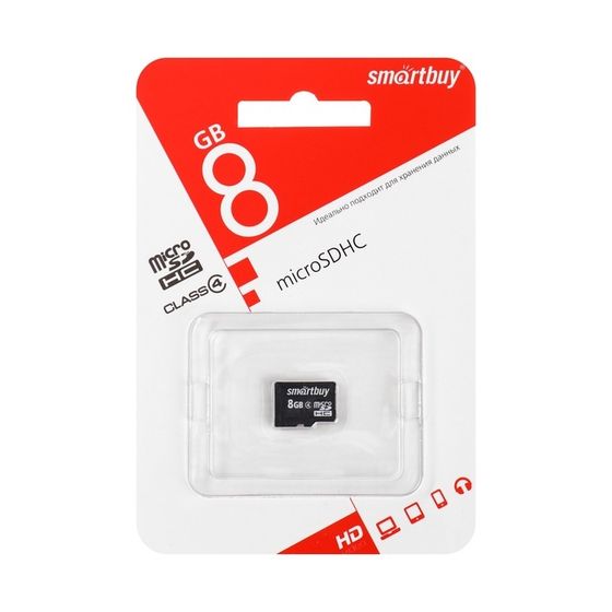 Карта памяти Smartbuy microSD, 8 Гб, SDHC, класс 4