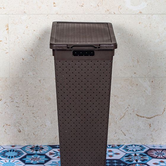 Корзина для белья БЕРЕСТА венге узкая с крышкой 50л