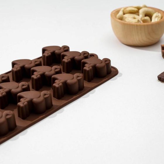 !09 Набор из 2-х форм - Форма силиконовая для льда и кондитерских украшений «Фламинго», 20×10,5 см, 12 ячеек (3,5×2,6×1,5 см), цвет шоколадный