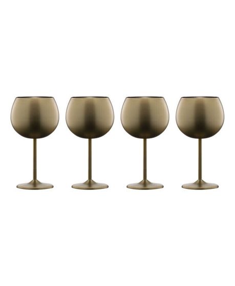 12 Oz Brushed Gold Stainless Steel Red Wine Glasses, Set of 4