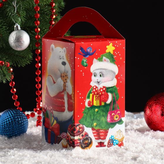 !09 Подарочная новогодняя коробка (комплект 15 штук) «Сладкое счастье», для сладких подарков,10 х 10 х 18 см.