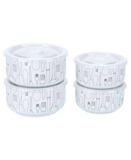 Porcelain 20 &amp; 30 oz. Cutlery Storage Jars with Lids, Set of 4