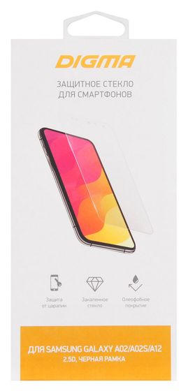 Защитное стекло для экрана Digma 2.5D черный для Samsung Galaxy A02/A02s/A12/A03s 2.5D 1шт. (DGG2SAA02A)