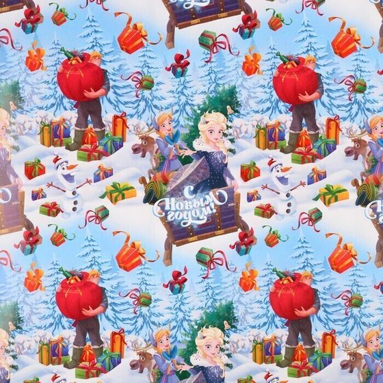 !09 Бумага упаковочная 2 листа «Новый год» 70 х 100 см, Холодное сердце