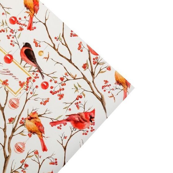 !09 Бумага упаковочная 2 листа глянцевая, "Птицы на ветвях", 50 х 70 см.