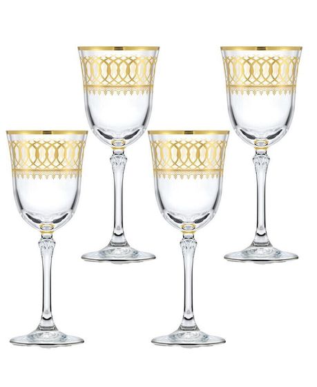 Gold-Tone Embellished White Wine Goblet with Gold-Tone Rings, Set of 4