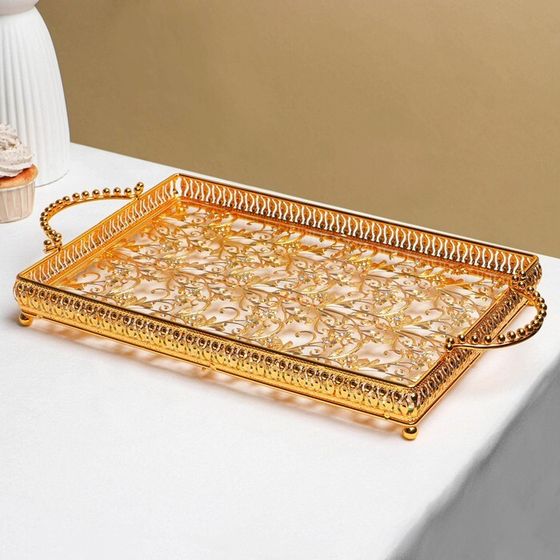 Подставка для десертов прямоугольная «Букет», 47×25×5 см, цвет золотой