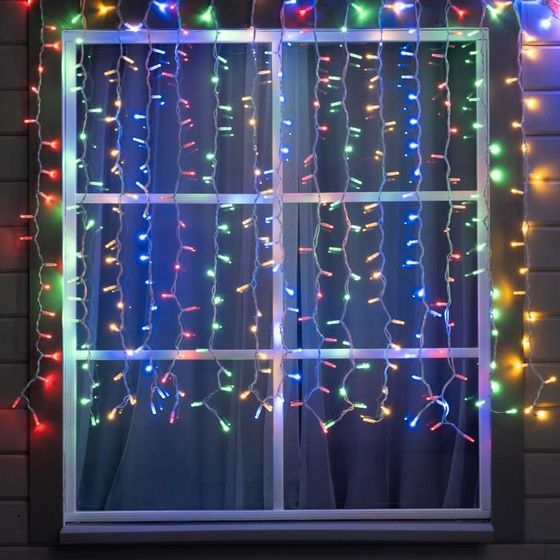 Гирлянда &quot;Занавес&quot; 2 х 1.5 м , IP65, УМС, белая нить каучук, 300 LED, свечение мульти, 220 В