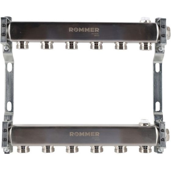 Коллектор ROMMER RMS-4401-000006, 1&quot;х3/4&quot;, 6 выходов, для радиаторной разводки, нерж. сталь