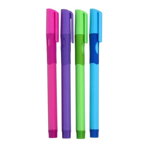 !Ручка шариковая, 4 штуки 0.7 мм, стержень синий, корпус с резиновым держателем, МИКС