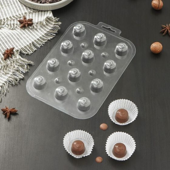 Форма для шоколада и конфет «Круглые завитушки», 2 штуки, 13×9,5 см, цвет прозрачный