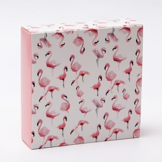 !Коробка под 9 конфет 2 штуки с обечайкой &quot;Фламинго&quot; с окном 14,5 х 14,5 х 3,5 см.