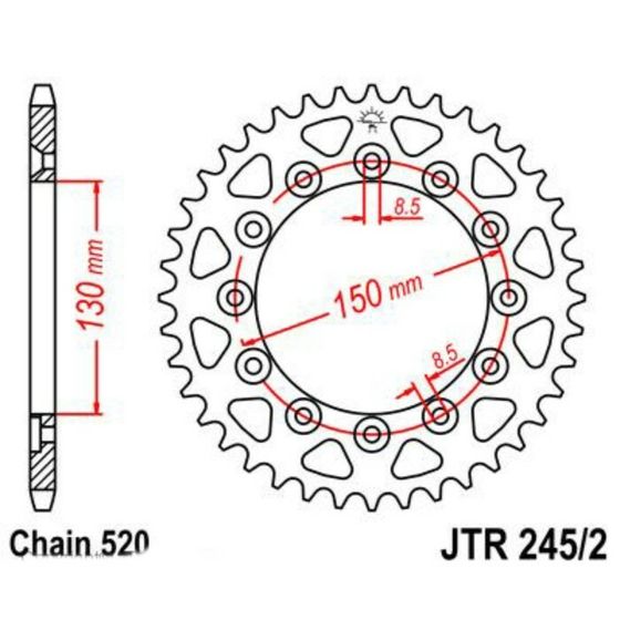 Звезда задняя, ведомая JTR245/2 стальная, цепь 520, 42 зубья