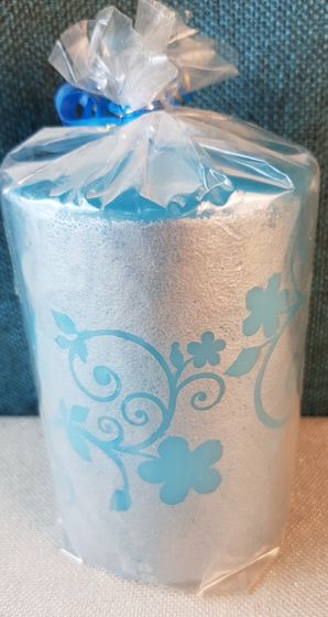 !НАБОР СВЕЧЕЙ 2 ШТУКИ - Свеча декоративная " Узоры" , 8x8x10 см., цвет бирюзовый