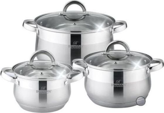 Набор посуды Bohmann BH-1696-06 6 пр. 2,1л 2,9л 3,9л ст.кр 9-ти шаговое дно(х4)