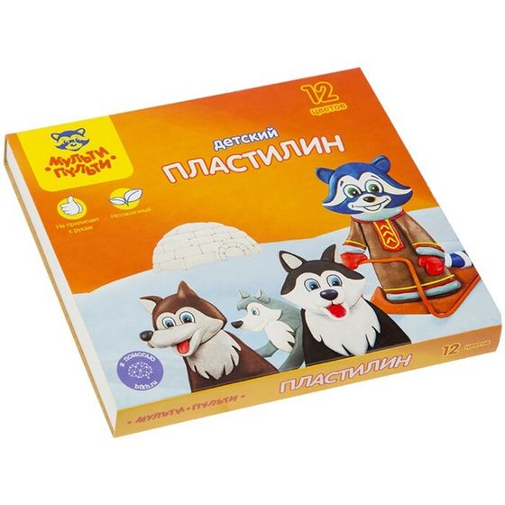 Пластилин 12 цветов 180 г, Мульти-пульти &quot;Енот на Аляске&quot;, со стеком, картонная упаковка